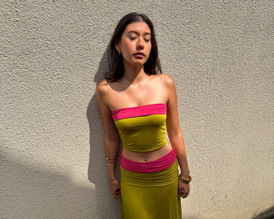 008 - gloria skirt in olive/hibiscus