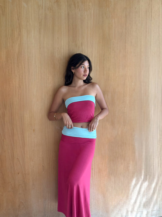 008 - gloria skirt in seafoam/hibiscus